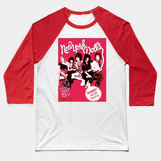 The New York Dolls 5¢ Bubble Gum Pack (with Bonus Color Puzzle) Baseball T-Shirt by offsetvinylfilm